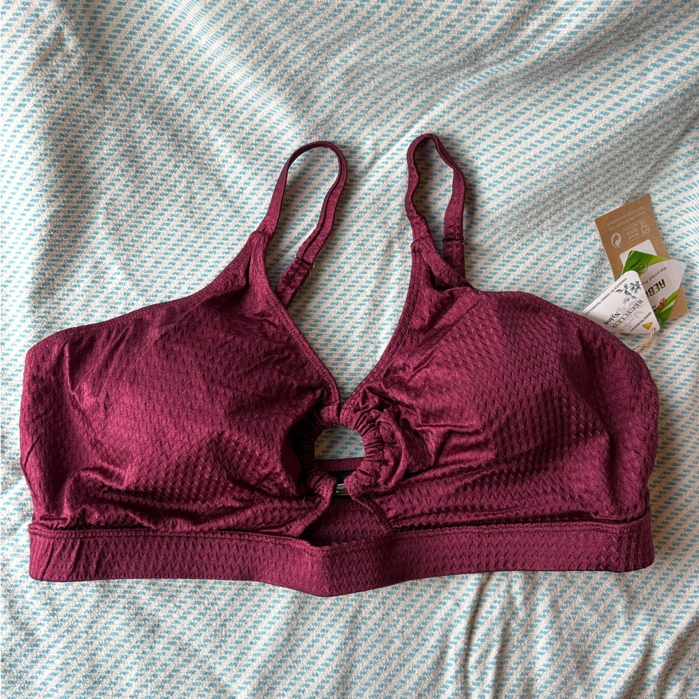 Burgundy Jacquard O-Ring Plus Size Bikini Top - NWT